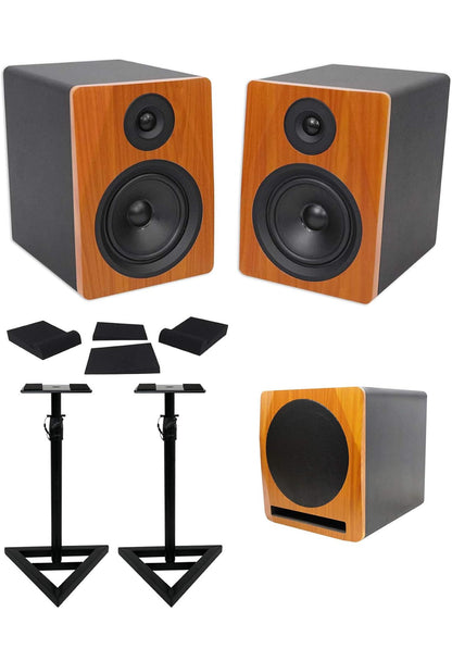 Rockville 2 APM6C 6.5" Aangedrewe Ateljeemonitors+Aktiewe 10" Subwoofer+Standaarde+Kussings