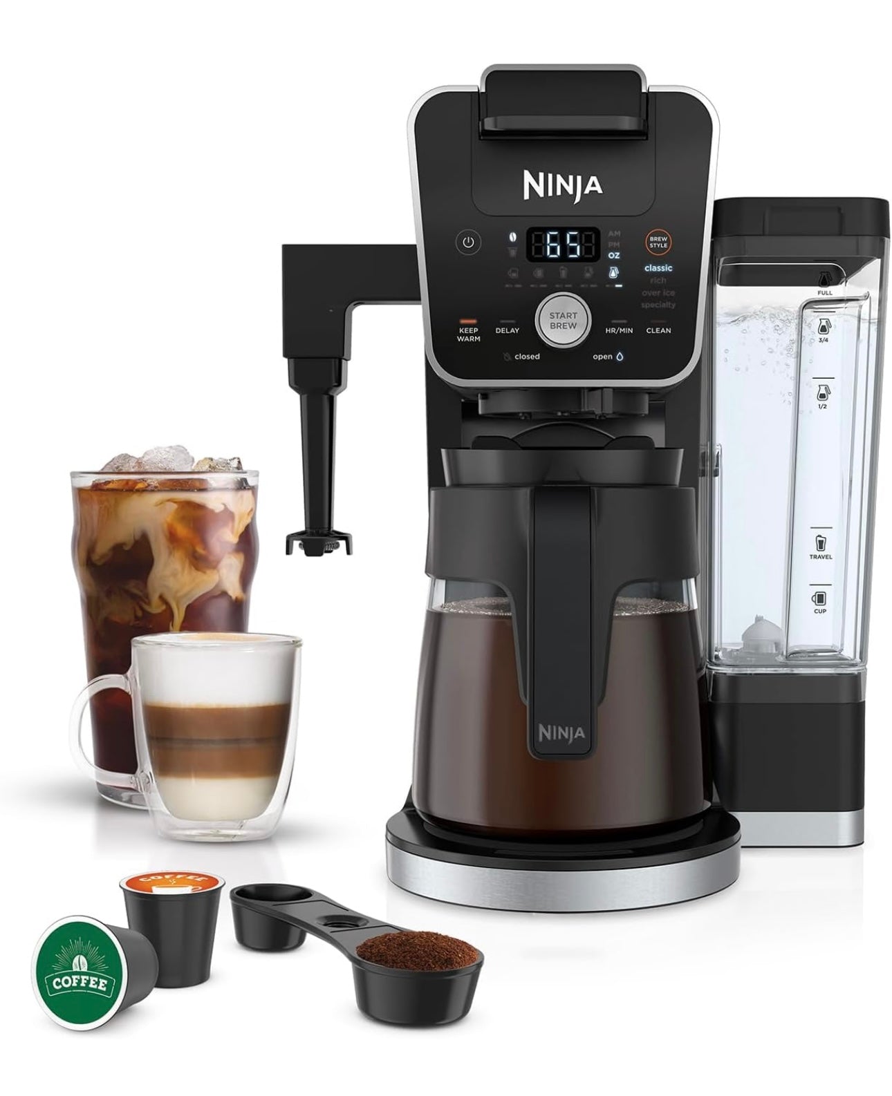 Ninja DualBrew System 14-Cup Coffee Maker, Single-Serve, Pods & Grounds, 4 Brew Styles 70-oz. Water Reservoir & Carafe - Black( CFP451A)
