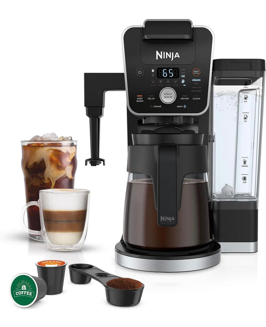 Ninja DualBrew System 14-Kop Koffiemaker, Enkelbediening, Peule en Grond, 4 Broustyle 70-ons Waterreservoir en Karaf - Swart (CFP451A)