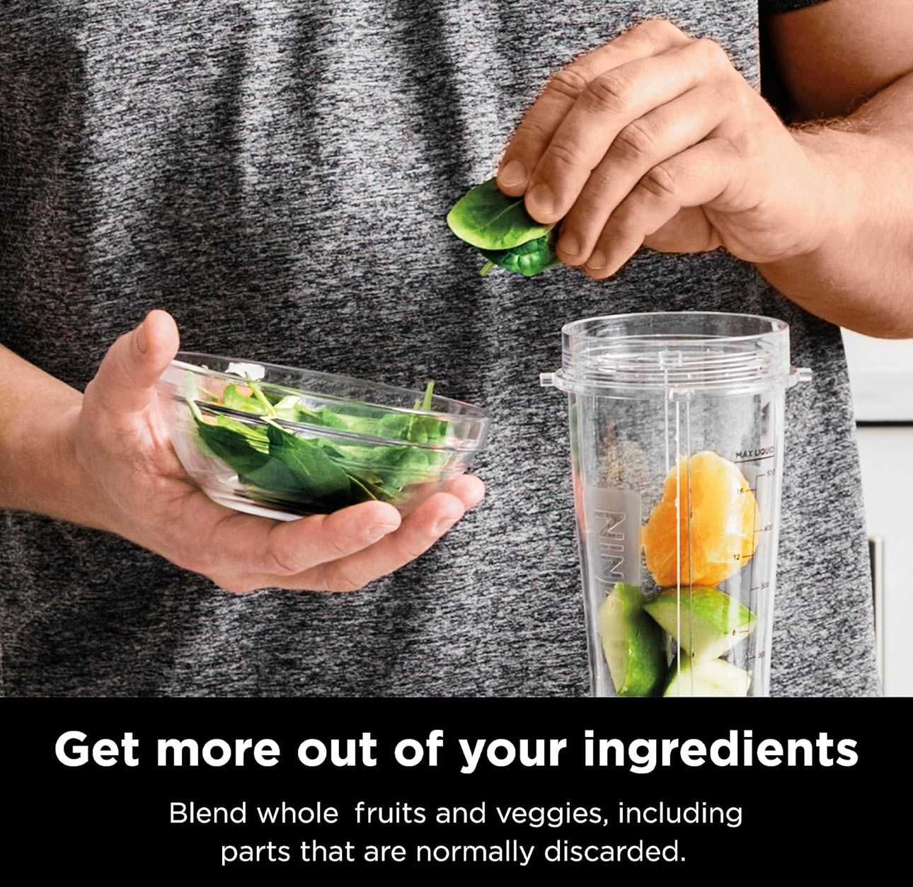 Ninja BN301 Nutri-Blender Plus Compact Personal Blender, 900-Peak-Watt Motor (3) 20 oz. To-Go Cups, (2) Spout-Lids (1) Storage-Lid, Dishwasher Safe - Silver