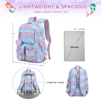 Girls Backpack,15.6 Inch Laptop School Bag Large Primary Elementary Middle College Bookbags Kids Backpacks for Teens Girl Women Students Anti Theft Travel Daypack (Purple)