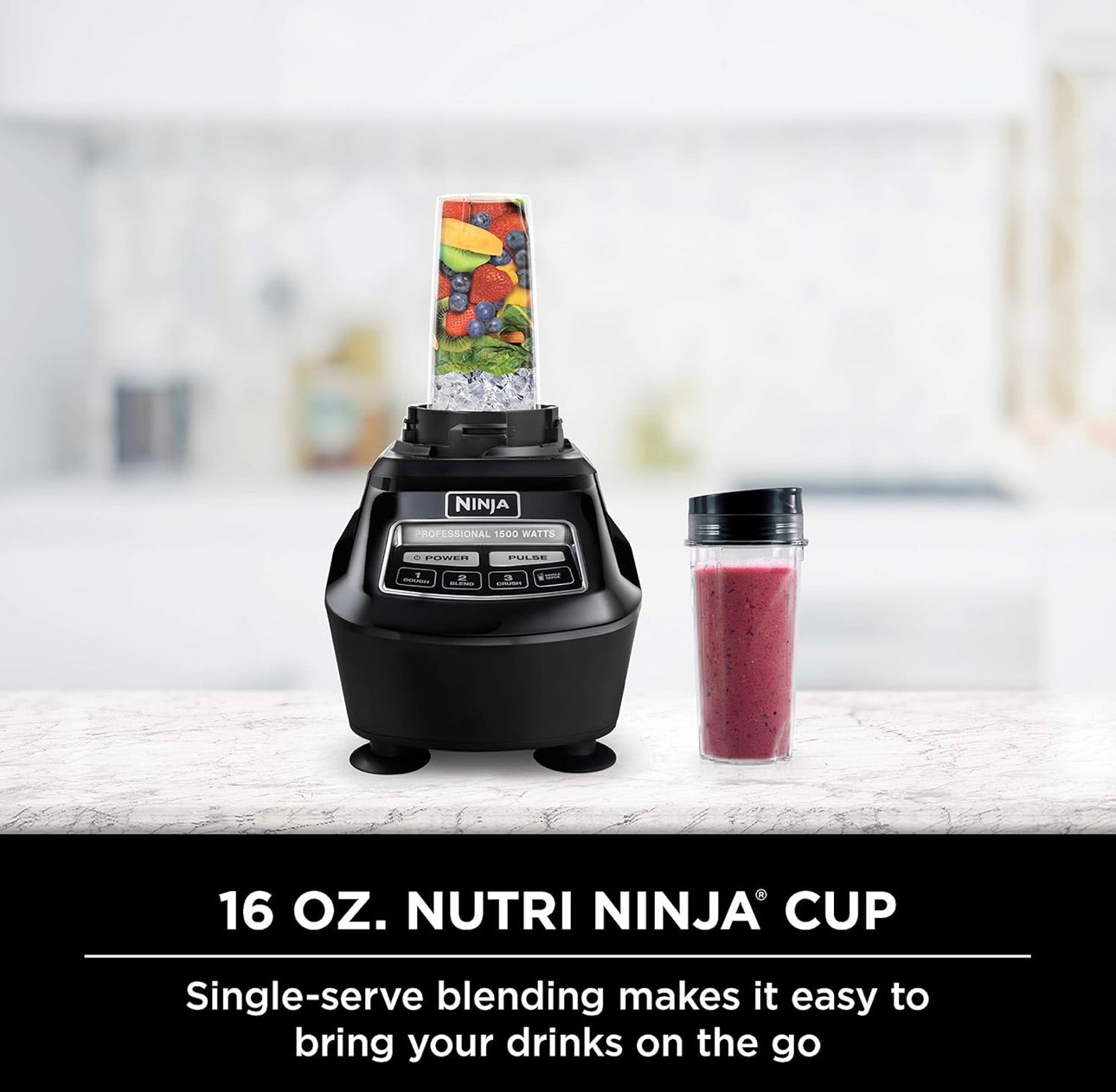 Ninja Blender, Mega Kitchen System, 1500W, 4 Functions with 72 Blender Pitcher, 64 Processor Bowl, 2 Nutri Cups + Lids - Black BL770
