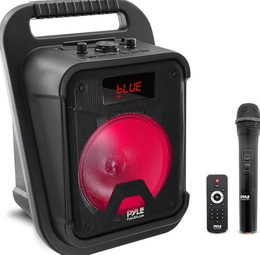 Draagbare Bluetooth PA-luidspreker-360W 8” Herlaaibare Binne/Buite BT Karaoke Klankstelselstel-Partytjieligte, LED-skerm, FM/AUX/MP3/USB/SD, 1/4" in, Dragraam-Koordlose Mikrofoon, Afstandbeheer