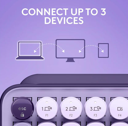 Logitech POP Keys Meganiese Draadlose Sleutelbord met Aanpasbare Emoji-sleutels, Duursame Kompakte Ontwerp, Bluetooth- of USB-verbinding, Veelvuldige Toestelle, OS-versoenbaar - Cosmos