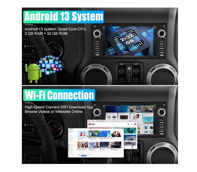 Car Stereo Replacement Support Carplay Android Auto Built in Bluetooth WiFi - for Jeep Wrangler JK 2007-2018 Dodge RAM 1500 2500 3500 2009-2012
