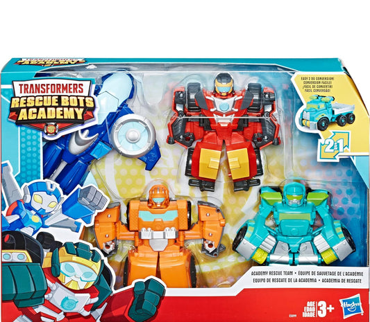 Playskool Heroes Transformers Rescue Bots Academy Rescue Team Pack, 4 Versamelbare 4.5" Omskakelende Aksiefigure, Speelgoed vir Kinders Ouderdomme 3 en Ouer