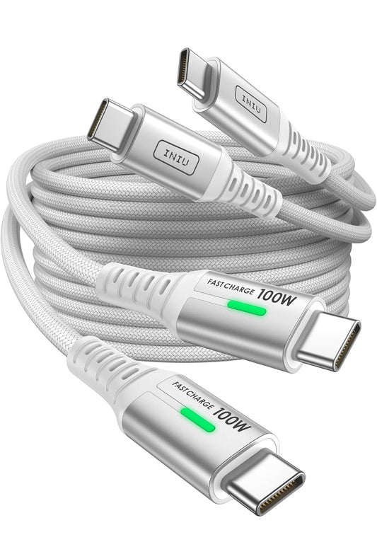INIU C na C Vinniglaai-kabel, 2-pak [1 m, Wit] Tipe C Laaierkabel vir Samsung Galaxy S24 Ultra S23 S10 S9 iPhone 16 15 Pro Max, MacBook Air, iPad Pro, en Meer