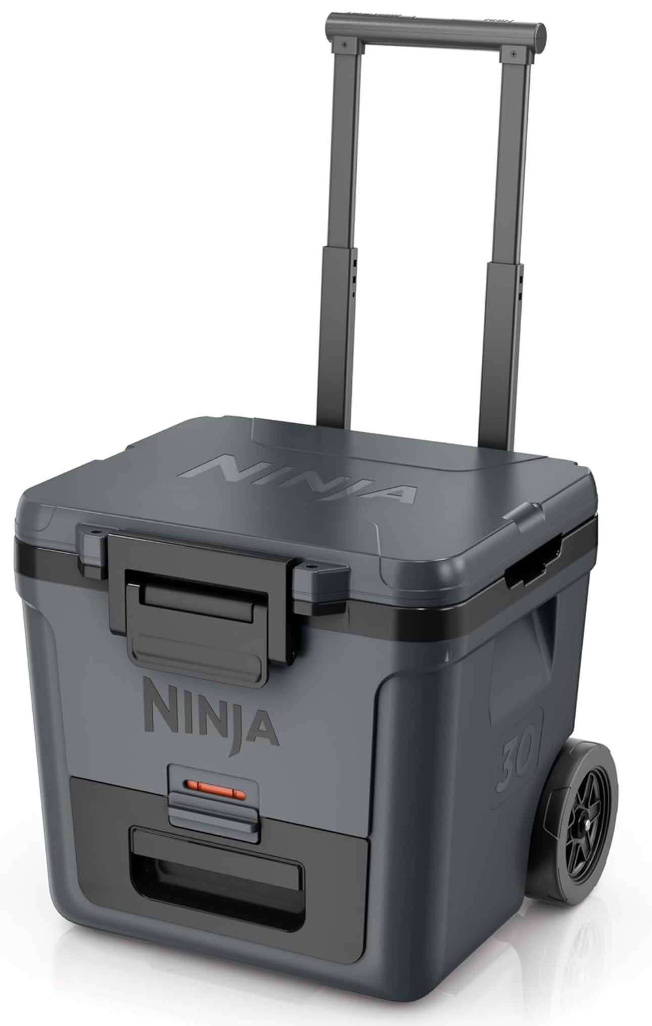 Ninja Cooler FrostVault 30QT-koeler met wiele – geïsoleer met Temp Dry-bergingslaai hou ys dae lank koud – Houtskoolgrys