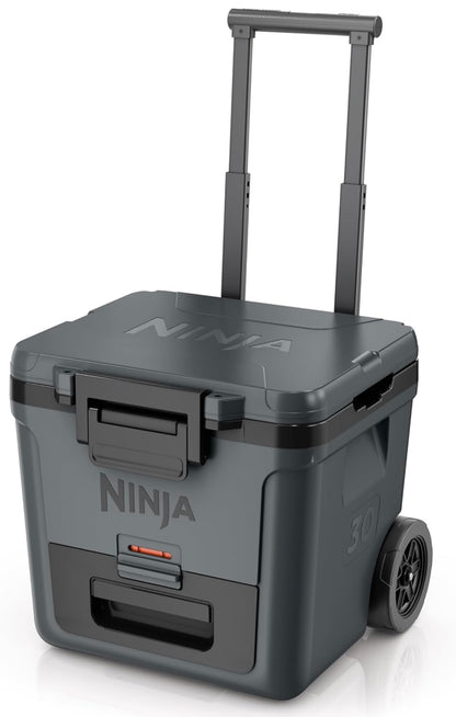 Ninja Cooler FrostVault 30QT-koeler met wiele – geïsoleer met Temp Dry-bergingslaai hou ys dae lank koud – Houtskoolgrys
