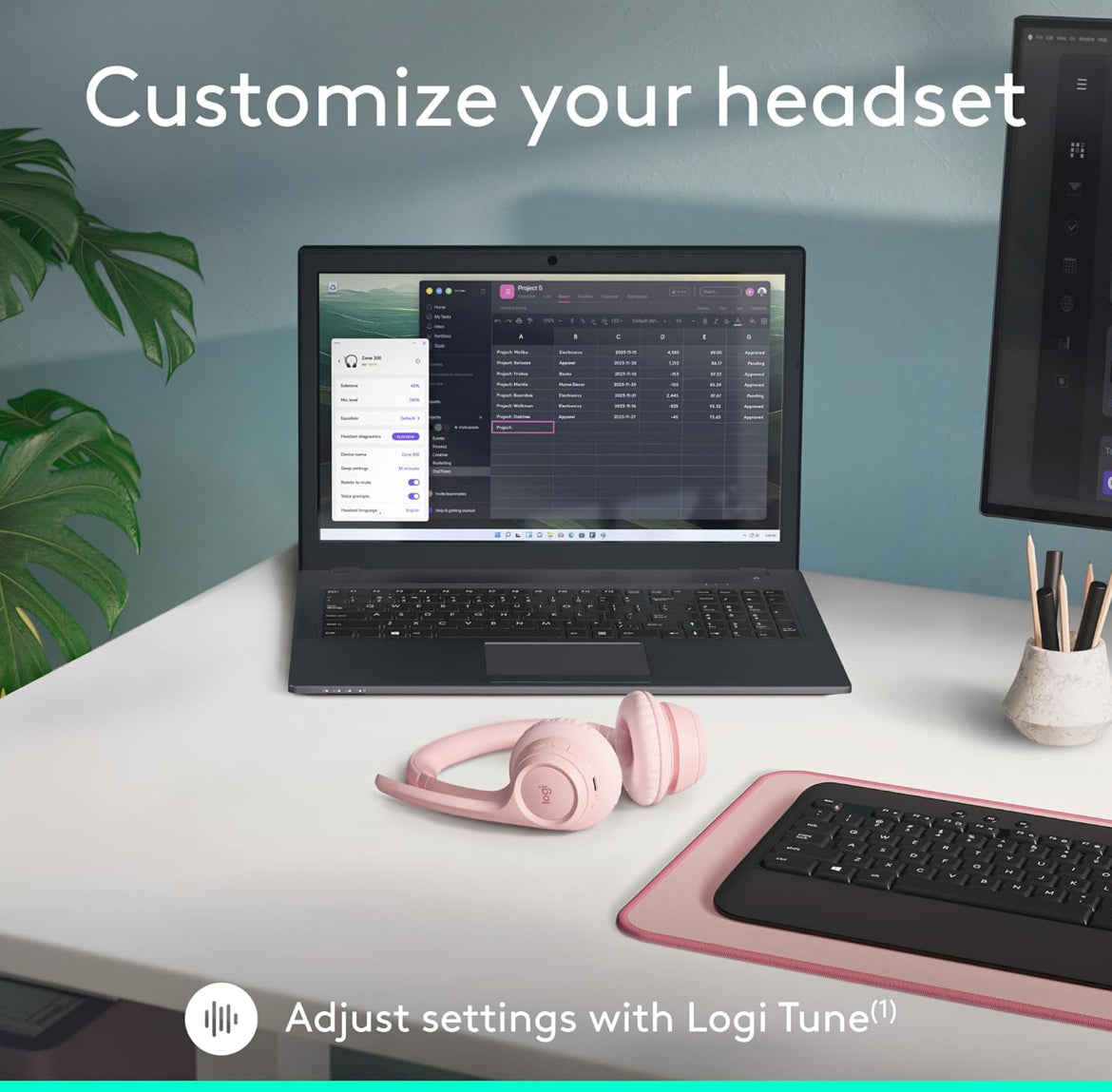 Logitech Zone 300 draadlose Bluetooth-koptelefoon met geraasdempende mikrofoon, versoenbaar met Windows, Mac, Chrome, Linux, iOS, iPadOS, Android – Rose