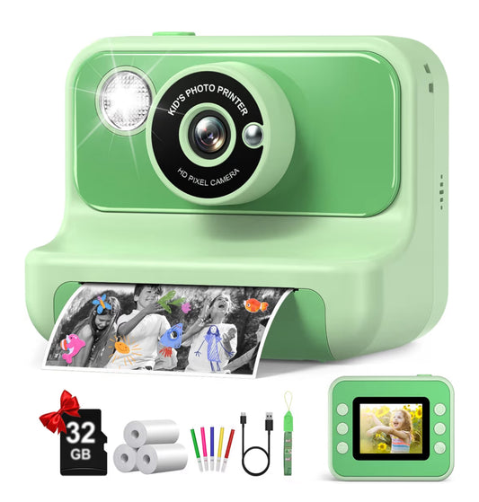 Kids Instant Print 1080P HD Video Digital Camera w/ 32G Card - (Green)