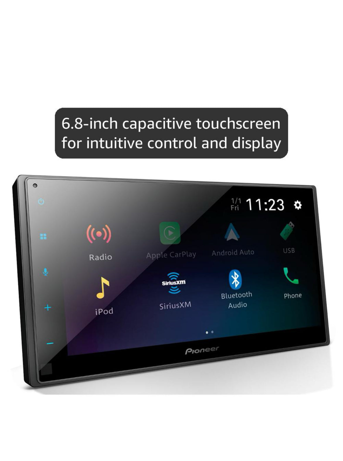 Pioneer 6.8" Capacitive Touchscreen Double Din Car StereoDigital Multimedia Receiver, Wired CarPlay & Android Auto, Bluetooth, Backup Cam, FLAC, AM/FM, Front/Rear/Sub RCA Preouts