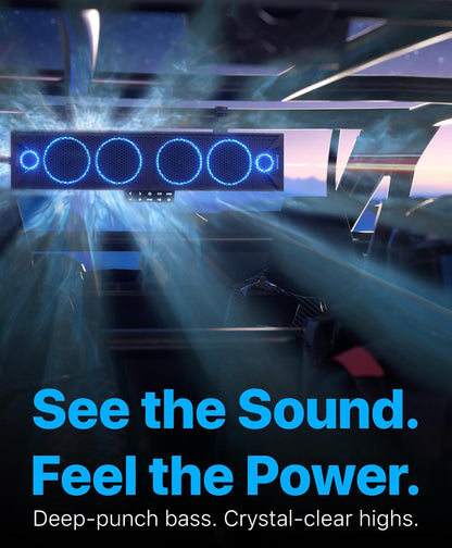 25" 6-Speaker UTV Sound Bar w/ Bluetooth, RGB ATV Soundbar5 00W Peak Power, IP66 Waterproof, FM Radio/USB/AUX, Detachable Remote