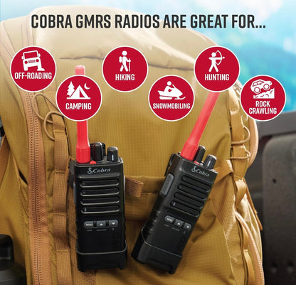 Cobra Trailblazer 500 GMRS Radio (2-pak) – IP54 Robuuste Ontwerp Sonder Skerm, 2.5W Langafstand Walkie Talkies, 16 uur Battery, Draaiholster, Programmeerbare Sagteware, Verwyderbare Antenna, Herhaler Versoenbaar