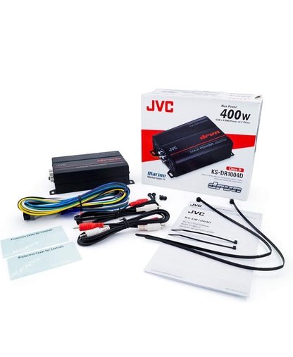 JVC KS-DR1004D 400 Watt 4-kanaal oorbrugbare versterker vir motor en mariene en RZR/ATV/UTV/wa-motorsport