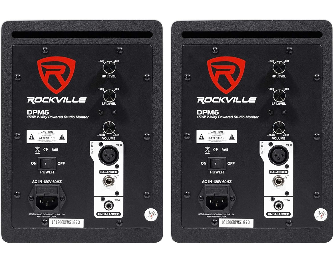 Rockville (2) DPM5C Dual Powered 5.25" 300w Active Studio Monitors+Stands+Pads