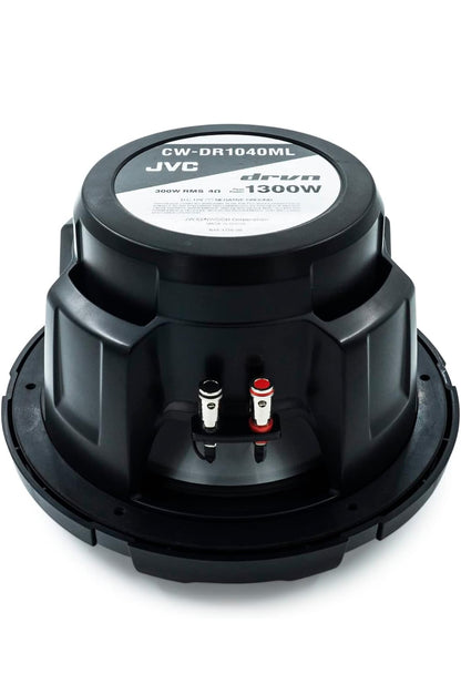 JVC CW-DR1040ML 10-duim RGB-beligting Buite Marine-/Motoroudio Subwoofer - 1 300 Watt Enkele Swart Waterdigte Bass Hardespreker vir Marine Stereoklankstelsel