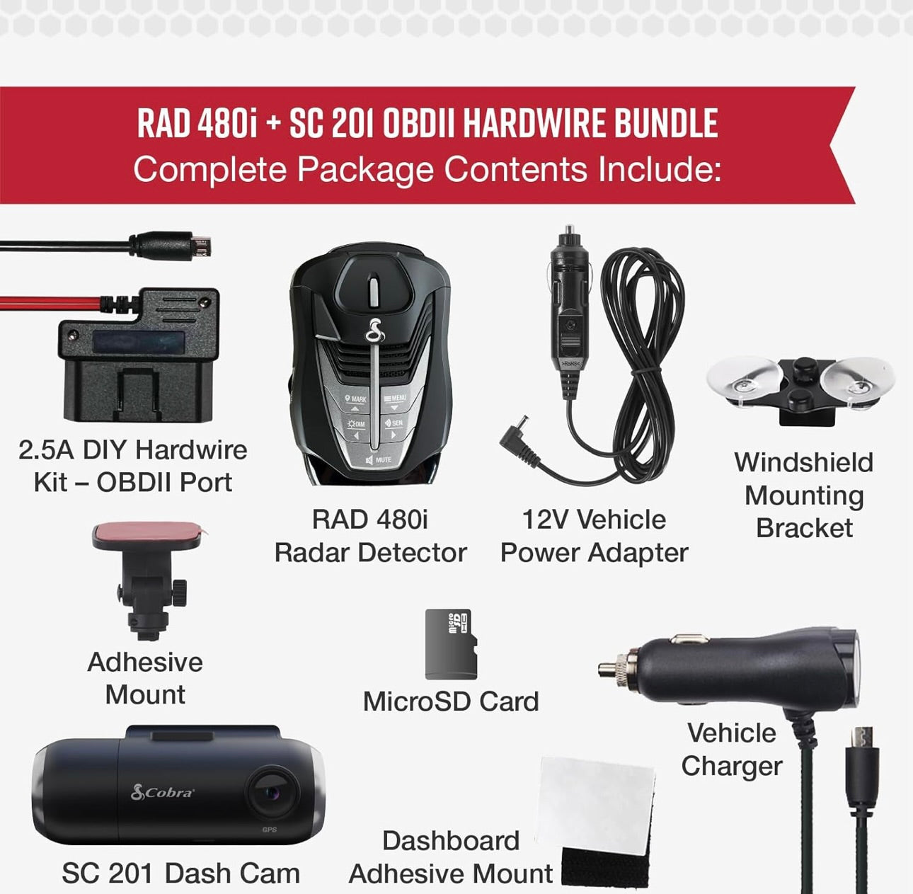 Cobra RAD 480i Radarverklikker & SC 201 Slim Streepkamera Langafstand Vinnige Radarbespeuring, Vol HD 1080P Video + 16GB SD Kaart, Ingeboude WiFi & GPS