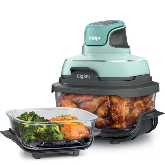 Ninja Crispi 4-in-1 draagbare glaslugbraaistelsel, 4 QT en 6 koppies glashouers met stoordeksel – Mint, FN101MT