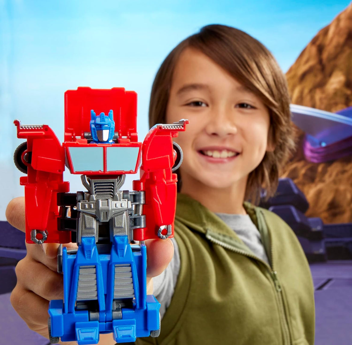 Transformers EarthSpark 1-Step Smash Changers Optimus Prime 4-Inch Action Figure, Robot Toys for Boys and Girls 6 and Up