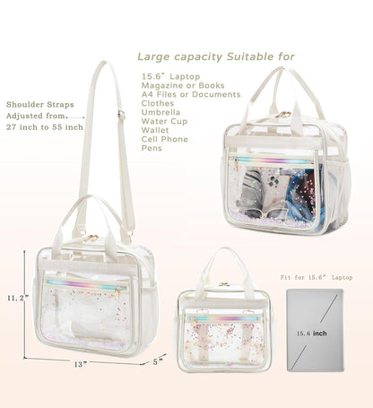 Clear Beach Bag Travel Tote Transparent Backpack for Women Girls Stadium Approved Crossbody Messenger Shoulder Handbag