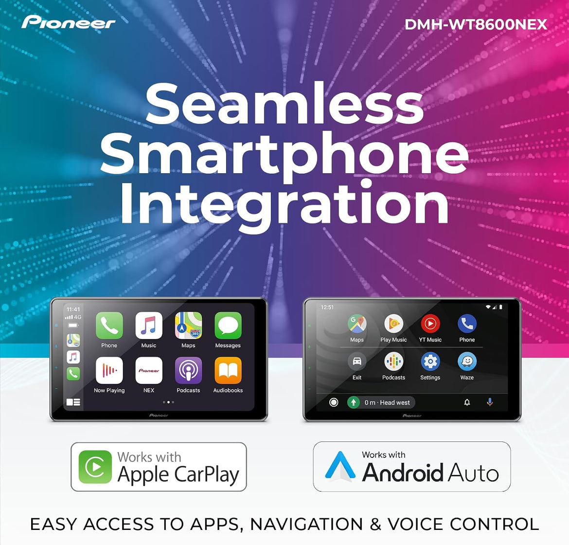 Pioneer DMH-WT8600NEX 10.1" HD Touchscreen Floating Display Car Stereo
Digital Multimedia Receiver, Wireless CarPlay & Android Auto, Amazon Alexa Built-In, Bluetooth, FLAC, Backup Cam, HD Radio