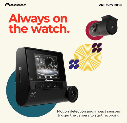 Pioneer VREC-Z710DH - Hoëdefinisie Dash Cam, 4K Ultra HD-opname, Dubbelkanaal, GPS-opsporing, Wi-Fi-konnektiwiteit, en Gevorderde Bestuurderbystandstelsels