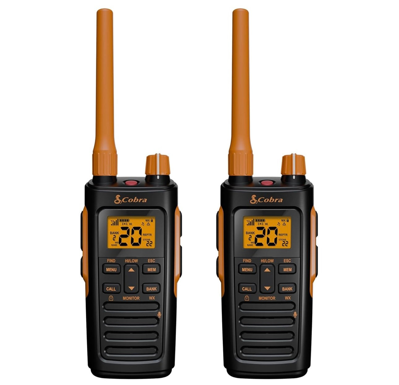 Cobra Trailblazer 450 GMRS Radio (2-pak) – IP54 Weerbestand, 16h Battery, 2.5W Langafstand Walkie-Talkies, Groot LCD-skerm, NOAA, Programmeerbare Sagteware, Verwyderbare Antenna, Herhaler-versoenbaar