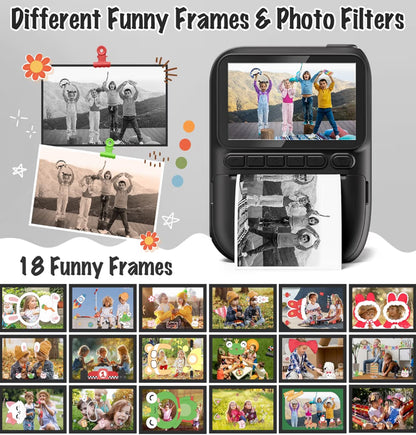 Kits Druk Kamera 3.0" HD 32MP Kinders 1080P met 3 Rolle Drukkerpapier 32GB SD Kaart (Swart)