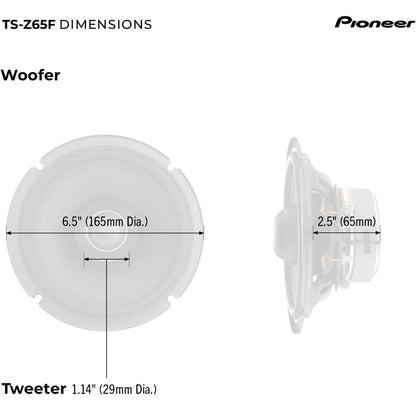 Pioneer TS-Z65F, 2-rigting 6.5 DUIM Koaksiale Karluidsprekers, Volreeks, Oop & Gladde Klankgehalte, Maklike Installasie en Verbeterde Basrespons - Swart