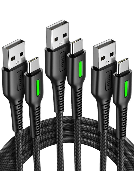 INIU USB-na-C-kabel, 3 Pakke [0.5m+2m*2] 3.1A USB A-na-USB C Vinnige Laaikabel, Gevlegde Tipe C Foonlaaikabel vir iPhone 16 15 Pro Samsung Galaxy S21 S20 S10 S9 Pixel LG Android