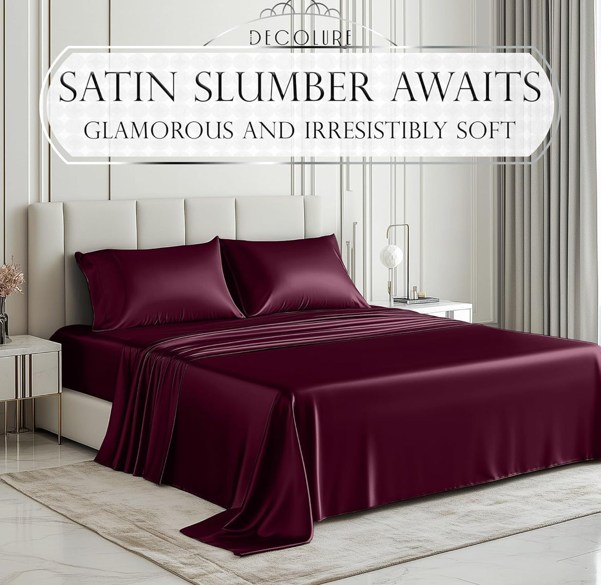 DECOLURE Satin Bed Sheets - 3 Piece Luxury Silky Twin Size Bedding Set - Softer Than Silk, Wrinkle-Free with 15” Deep Pocket Fitted Sheet, Perfect for Hair & Skin, Gifts for Women (Rosewood)