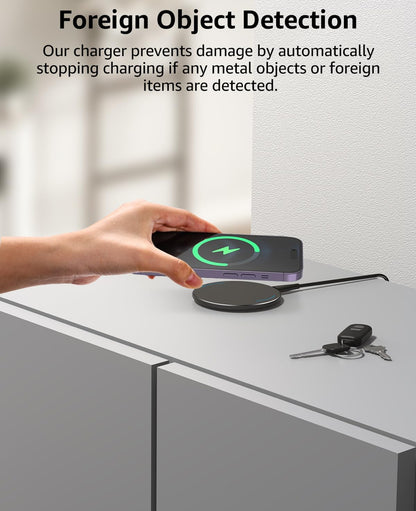 New Anti-Slip Wireless Charger 15W Max Fast Charging Pad Compatible w/ iPhone,Samsung Galaxy - Black