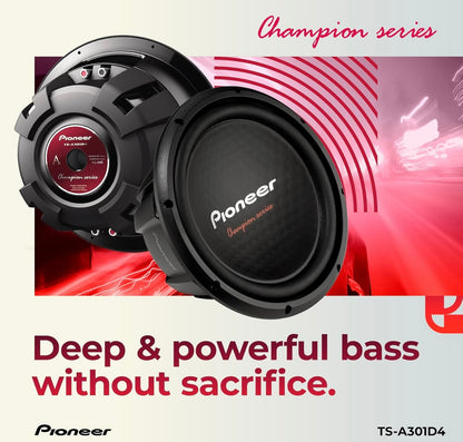 Pioneer TS-A301D4 - Kragtige 12-duim Subwoofer, 1600 Watt Piekvermoë, Dubbele 4 Ohm Spreekspoel vir Kragtige Bas