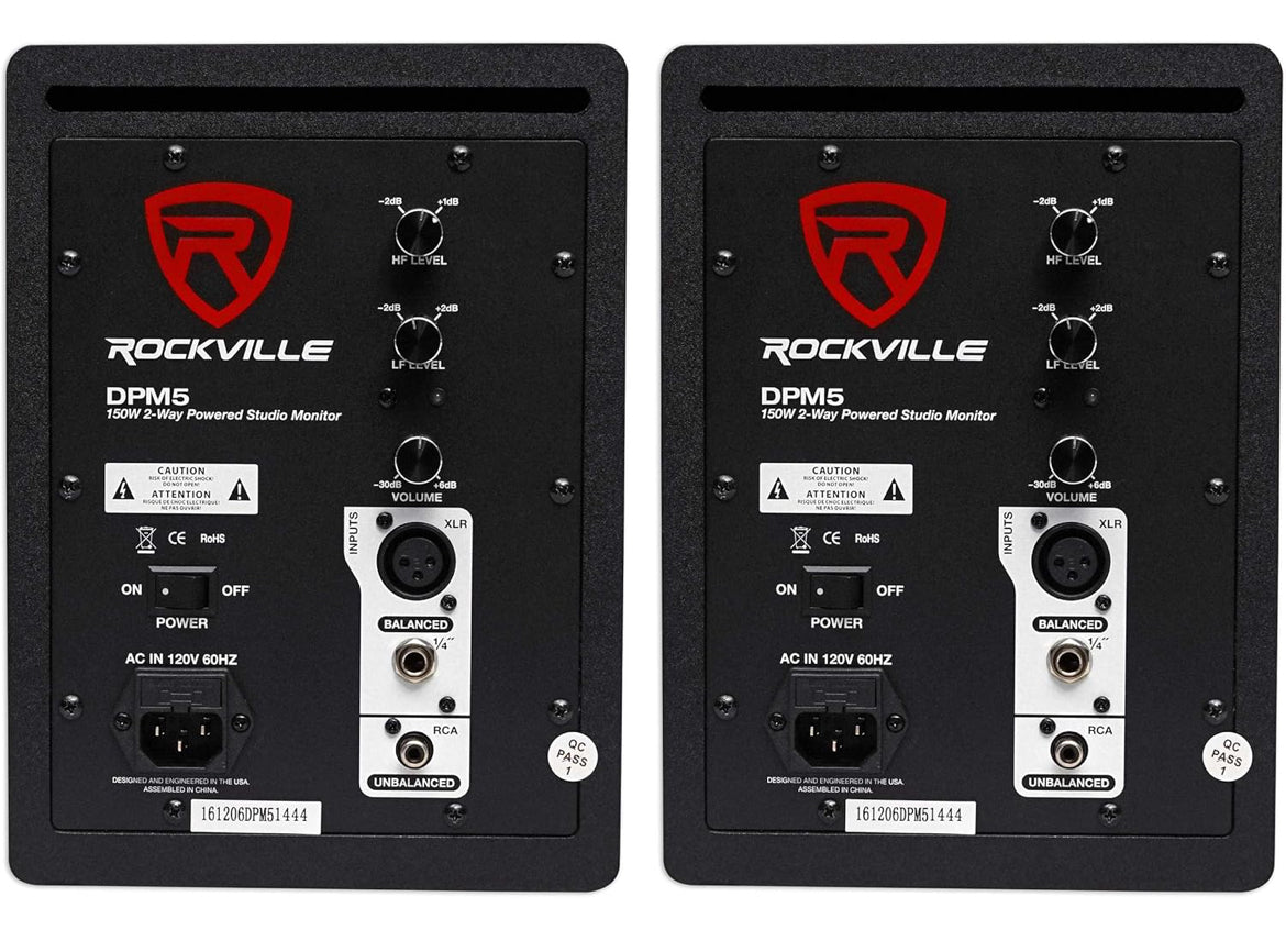 Rockville (2) DPM5W Dual Powered 5.25" 300w Active Studio Monitors+Stands+Pads