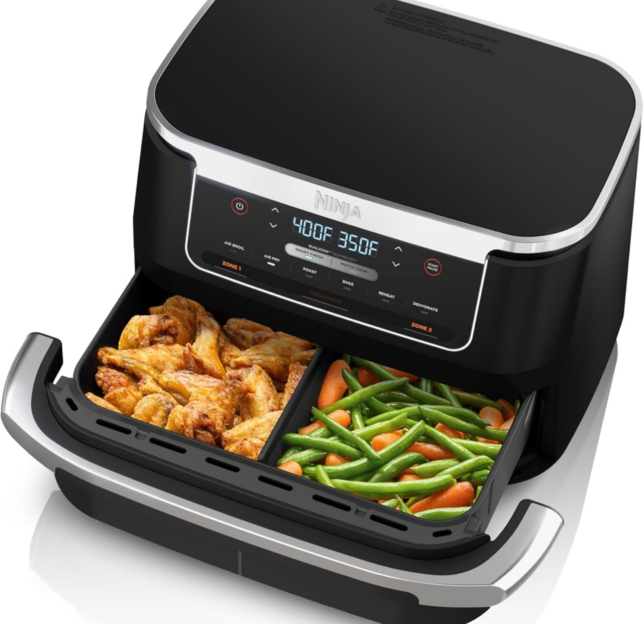 Ninja DZ071 Foodi 6-in-1 FlexBasket Air Fryer with 7-QT MegaZone & Basket Divider for Large Proteins & Full Meals, Smart Finish Cook 2 Foods 2 Ways, Family Sized Capacity, Air Fry, Roast & More - Black