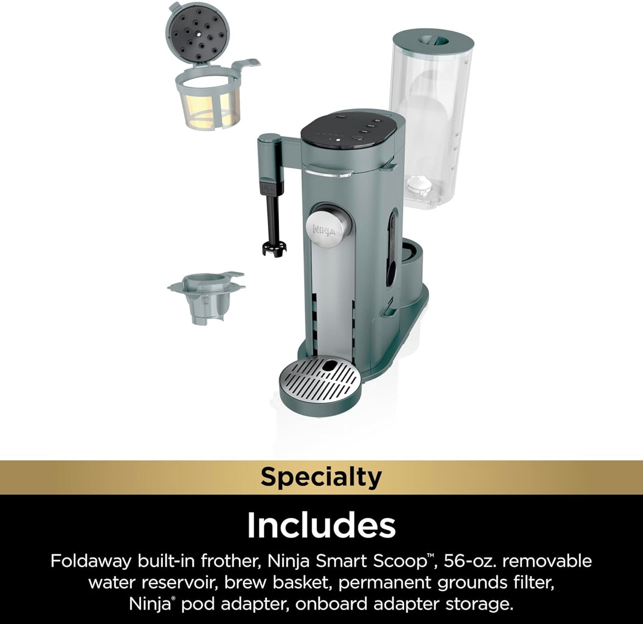 Ninja Pods & Grounds Specialty Single-Serve Coffee Maker, K-Cup Pod Compatible- Sage Green (PB051SG)