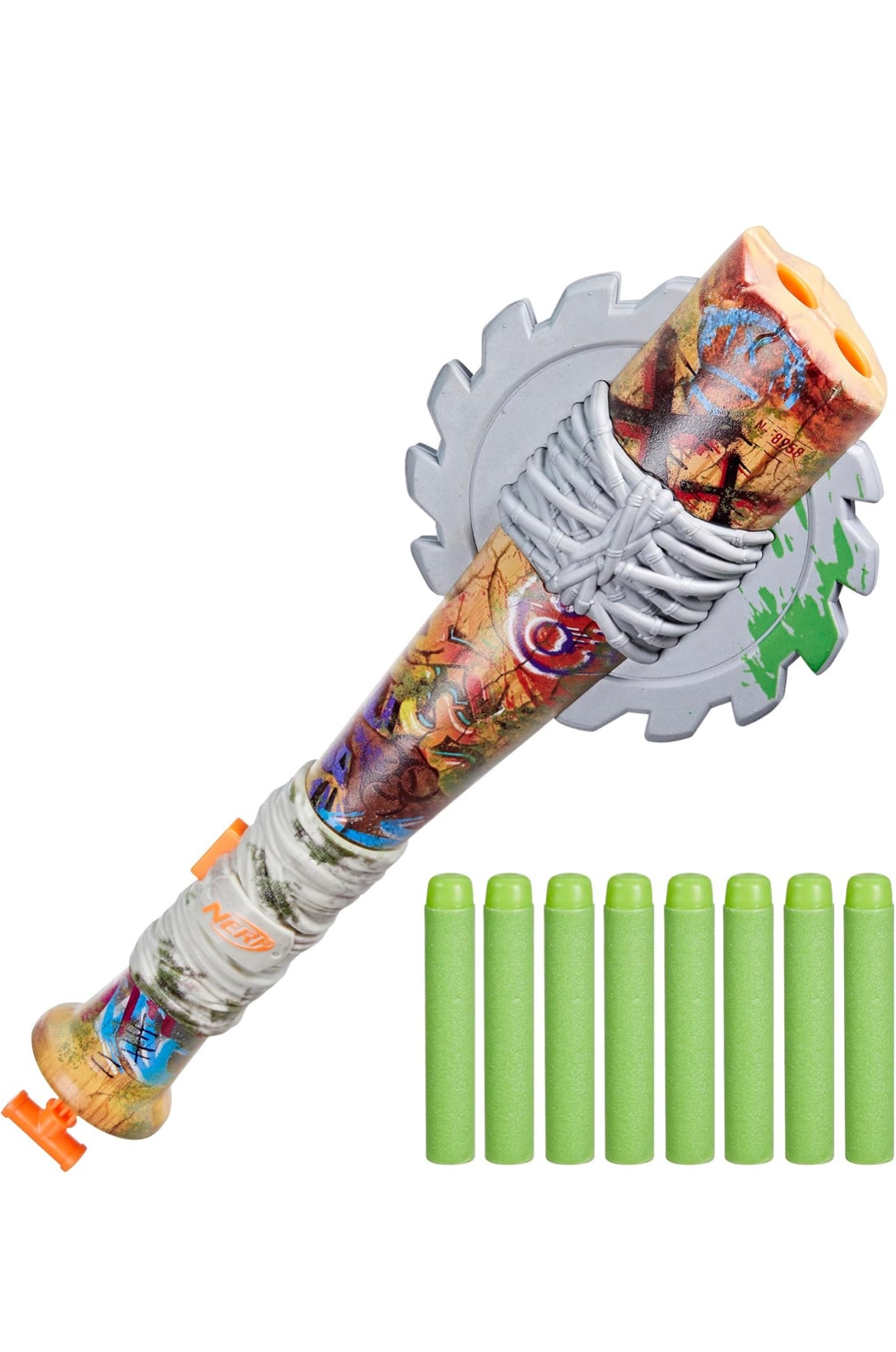 Nerf Zombie Strikeout Dart Blaster, 8 Nerf Elite Darts, Foam Blade, Pull Back Priming, Outdoor Games, Ages 8+