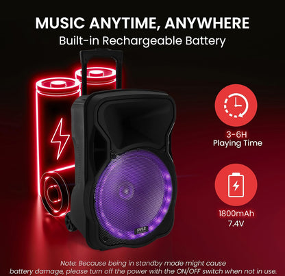 Draagbare Bluetooth PA-luidspreker – 300W 12” Herlaaibare Binne/Buite BT Karaoke-oudiostelsel – LED-skerm, FM/AUX/MP3/USB/SD, 1/4" in, Handvatsel, Wiele – Draadlose & Bedrade Mik, Afstandsbeheer