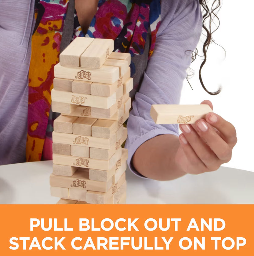 Hasbro Gaming Jenga Wooden Blocks Stacking Tumbling Tower Game for Kids & Families