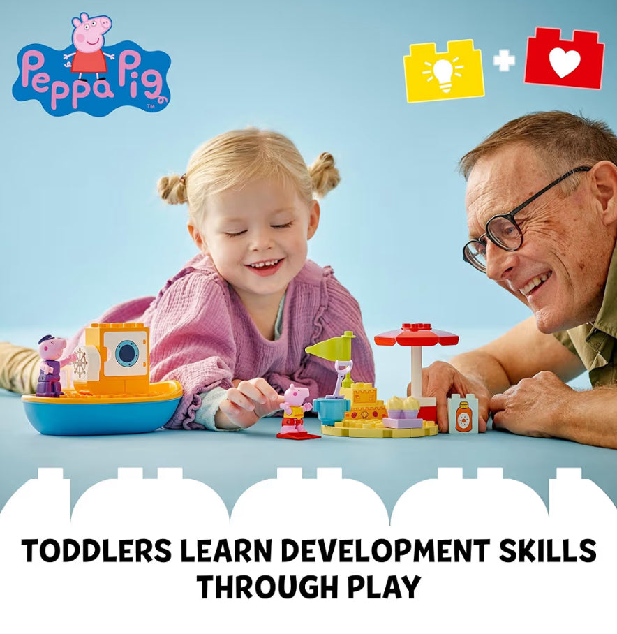LEGO DUPLO Peppa Pig Bootsrit Badspeelding, Boublok Leerstel met 2 Peppa Pig Figure Ingesluit, Waterspeelding