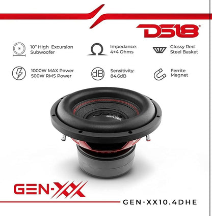 DS18 GEN-XX10.4DHE 10" Hoë Uitslag Motor Subwoofer 1000 Watt Maksimum Dubbele Stemspoel (1 STUK)