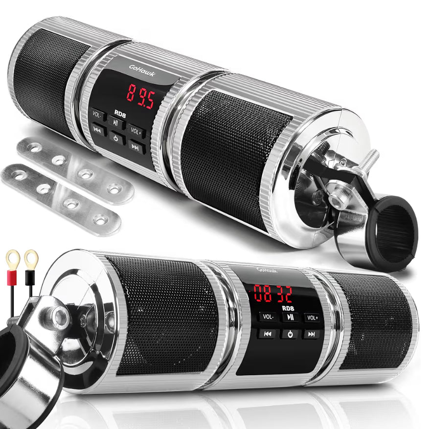 Motorcycle Bluetooth Speakers, Waterproof Radio Audio System
Built-in Amplifier, FM Radio, AUX Input, USB, Great for ATV, Scooter Bike,12 Volt Vehicle
