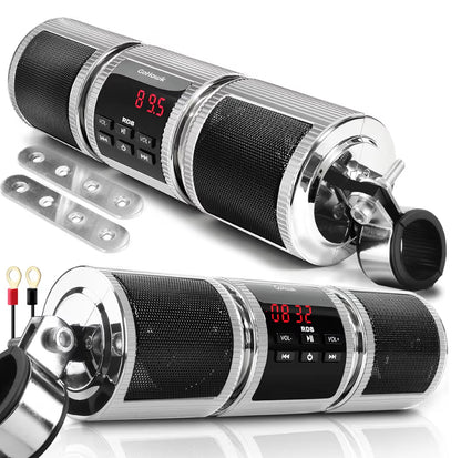 Motorcycle Bluetooth Speakers, Waterproof Radio Audio System
Built-in Amplifier, FM Radio, AUX Input, USB, Great for ATV, Scooter Bike,12 Volt Vehicle