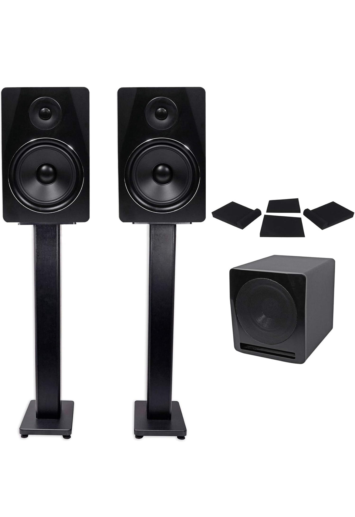 Rockville (2) APM8B 8" Powered Studio Monitors+Active 10" Subwoofer+Stands and Pads