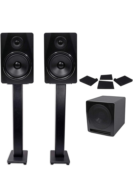 Rockville (2) APM8B 8" Aangedrewe Studio Monitors+Aktiewe 10" Subwoofer+Stande en Kussings