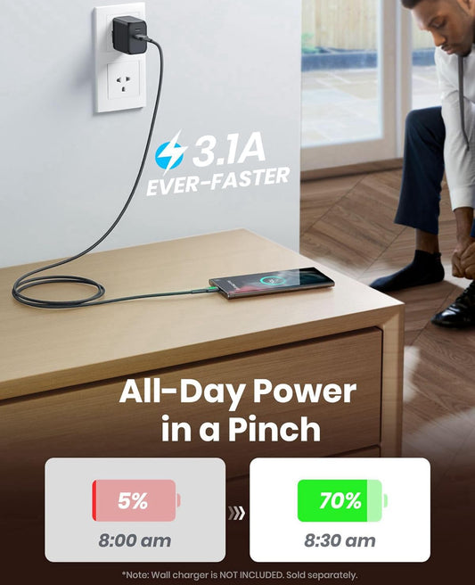 INIU USB-na-C-kabel, 3 Pakke [0.5m+2m*2] 3.1A USB A-na-USB C Vinnige Laaikabel, Gevlegde Tipe C Foonlaaikabel vir iPhone 16 15 Pro Samsung Galaxy S21 S20 S10 S9 Pixel LG Android