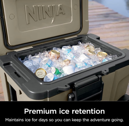 Ninja Cooler FrostVault 65QT Yskas met Wiele Geïsoleer met Temperatuur Droë Bergingslaai Hou Ys Dae Lank Koud - Berk Beige (FB265GY)