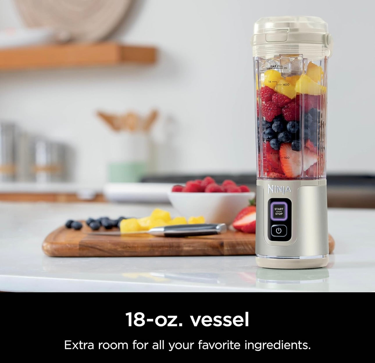 Ninja Blast Portable Blender, Cordless, 18oz. Vessel, Personal Blender BPA Free, Leakproof-Lid and Sip Spout, USB-C Rechargeable, Dishwasher Safe Parts - Vanilla Bean BC151VB