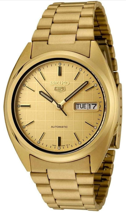 Seiko 5 Outomatiese Vlekvrye Staalhorlosie - Champagne op Goud